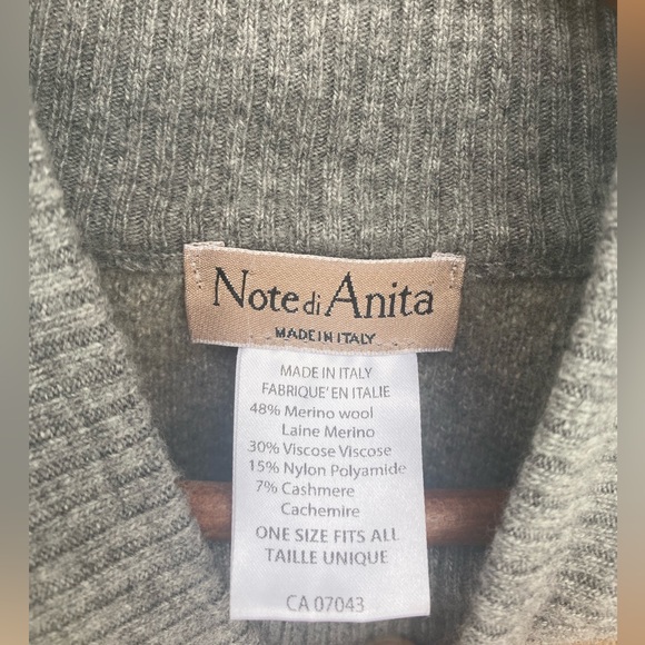 Note Di Anita Poncho Womens One Size Fits Most Brown Gray Square Merino Wool - Picture 4 of 4